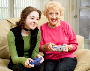 Grandmother rediscovering the joy of play