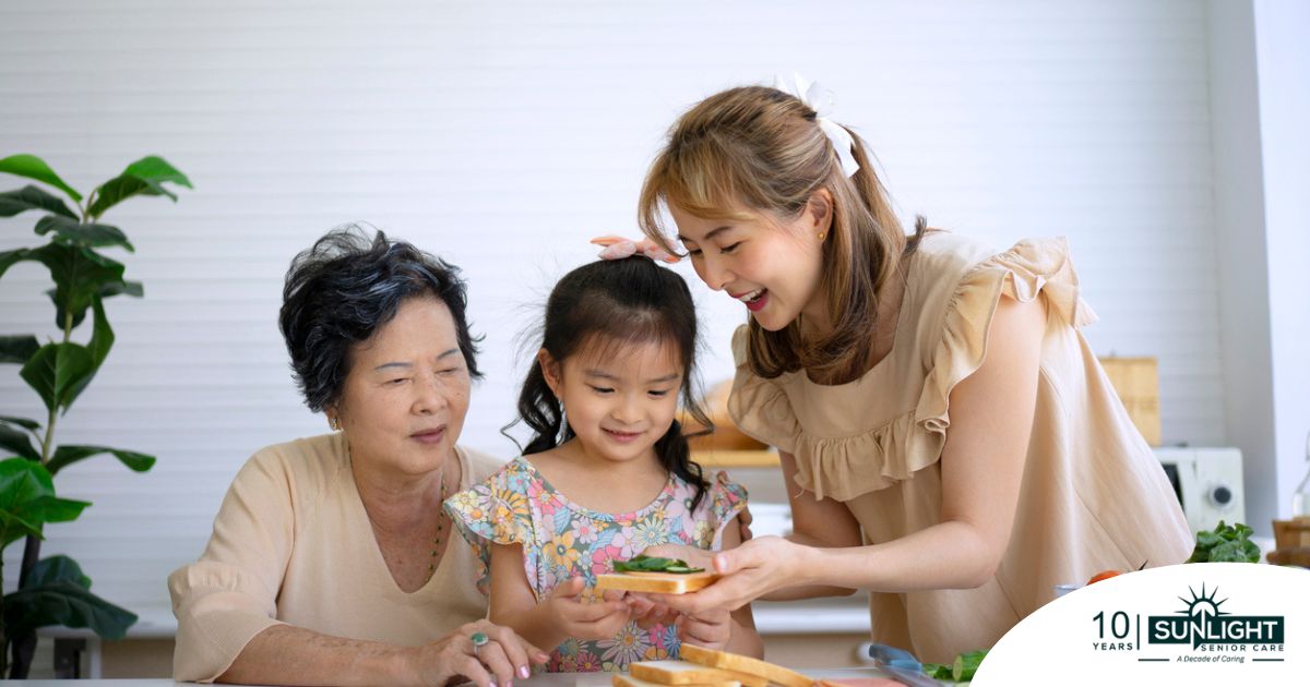 A sandwich generation caregiver in action.